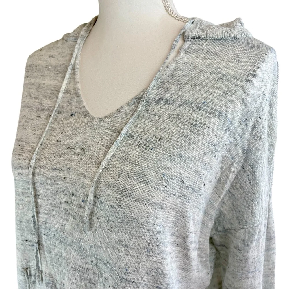 HAVEN WELL WITHIN Gray Linen Hoodie Hooded Sweater Sz M Beach Casual Sheer Light